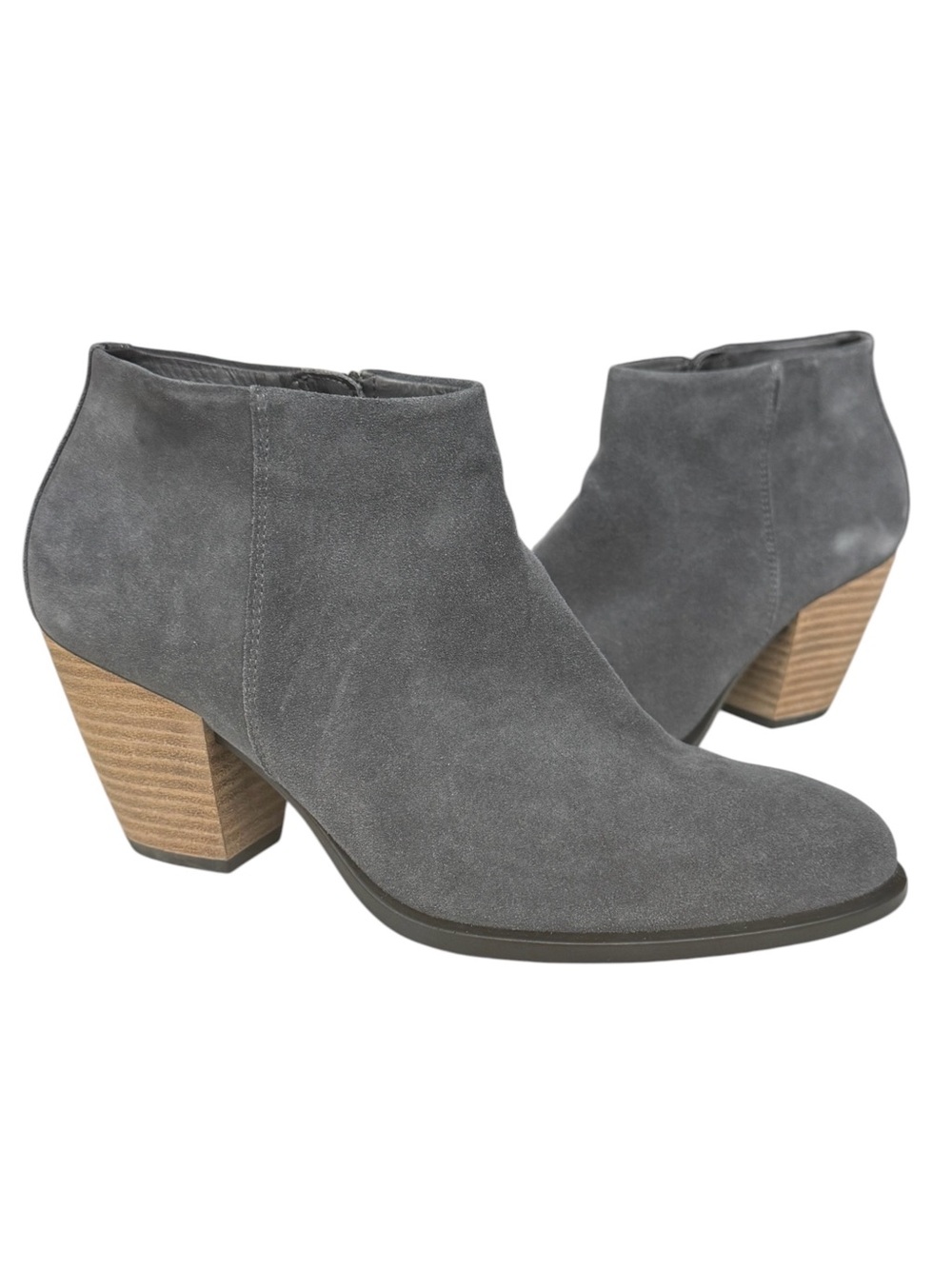 Ecco Shape 55 Western Cowgirl Gray Suede Leather Ankle Boots Women Size 8-8.5